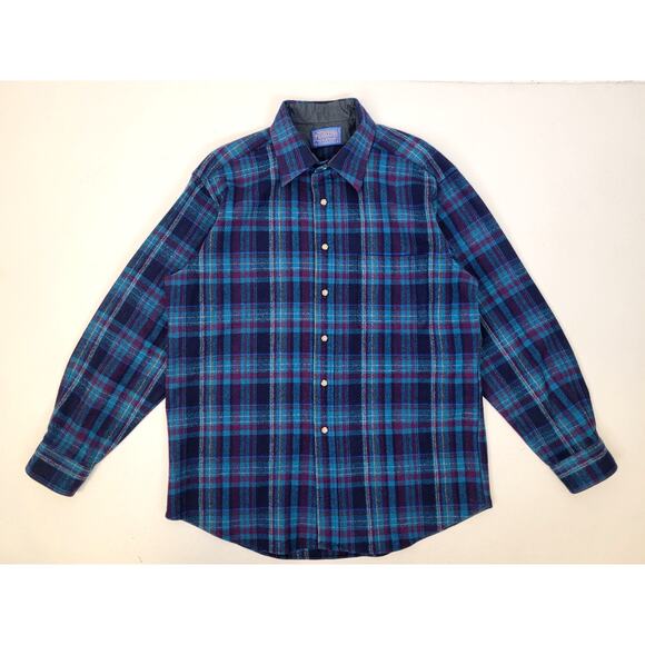Vintage Pendleton Wool Plaid Collared Button-Down Shirt Men's Sz L - Picture 1 of 9